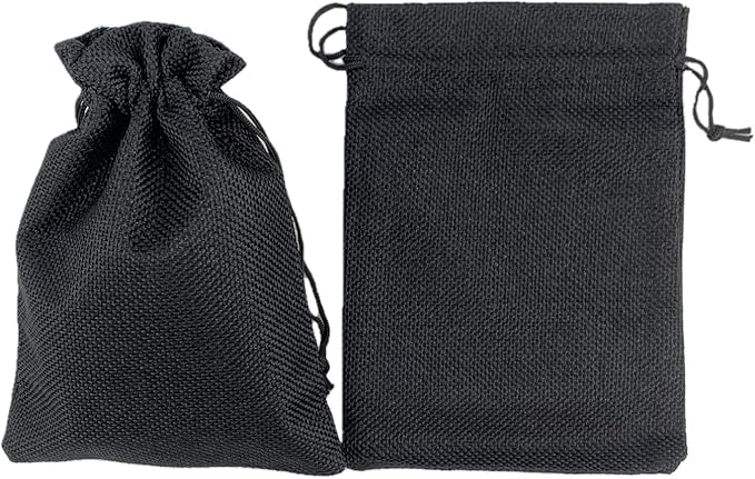 Palmhomee Pack of 25 Burlap Gift Bags with Drawstring Linen Jewelry Pouches Wedding Hessian Jute Bags for Birthday and Treat Pouches Party Wedding Favors Gift (5x7 Inch, Black)