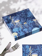 Premium Designer Paper Napkins, 3-Ply 6.5 x 6.5-inches Fold Disposable Decorative Lunch Dinner Napkin (20, Deep Blue)
