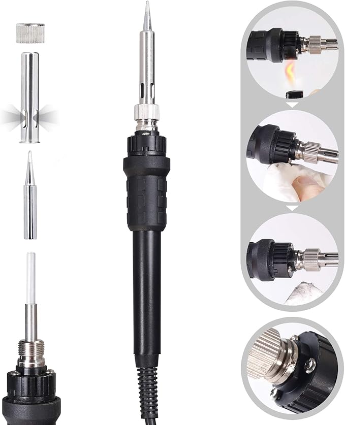 YIHUA 926 III 60W LED Display Soldering Iron Station Kit w 2 Helping Hands, 6 Extra Iron Tips, Roll of Lead-Free Solder, Solder Sucker, S/S Tweezers, °C/ºF Conversion, Auto Sleep & Calibration Support