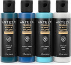 ARTEZA Acrylic Pouring Paint Set of 4 Colors, 4 ounce Bottles, Aqua Tones, High-Flow Acrylic Paint, Pouring Art Supplies Canvas, Glass, Paper, Wood