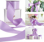 HUIHUANG Lilac Satin Ribbon 2 inch Wide Double Faced Satin Ribbon Lilac Purple Ribbon for Gift Wrapping, Bows Making, Flower Bouquet, DIY Crafts, Bridal Shower, Holiday Party Decor-25 Yards/Roll