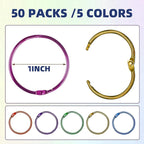 OWLKELA 1 Inch Binder Rings, Office Book Rings, Loose Leaf Rings, 50 Pcs Metallic Assorted Colors
