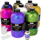 Nicpro 8 Colors 33.8 oz Large Bulk Iridescent Acrylic Pouring Paint Supplies Kit, Premixed High Flow Art Pour Paint with Silicone Pour Oil, Gloves, Tablecloths for Beginner DIY, Ready to Pour