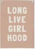 Long Live Girlhood Linen Canvas Banner, Girls Room Decor, Girls Nursery Decor, Nursery Playroom Wall Hanging Flag for Kids Bedroom Toddler Decorations Girl Room 18x25 Inch