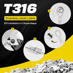 316 Stainless Steel Cable, 600FT 1/32IN Wire Rope 7 * 7 Strand with 150Pcs Aluminum Sleeves Stops, Guide Wire for Outdoor String Lights for String Lights Hanging, Clotheslines, Trellis (600FT)