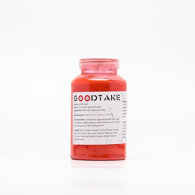 GOODTAKE Concrete Pigment, Red Iron Oxide Powder, Concrete Cement Dye Color Pigment for Pastel Tile Paint Cement Mortar Grout (Red, 2 Pounds)