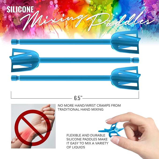 Epoxy Resin Mixer Silicone Paddles - 12 Reusable Pixiss Multipurpose Bidirectional Paint Stirrer for Drill Epoxy & Paint Mixer Drill Attachment - Paint Stirrers Epoxy Stirrer - Paint Mixer for Drill