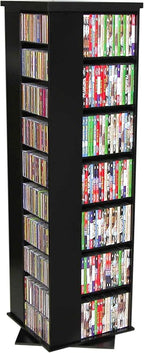 Venture Horizon 4-Sided Revolving Media Tower 1000 - Black: Laminated Wood Composites (MDF), Black-Color, 18.75" L x 18.75" W x 63" H, Home Media Storage