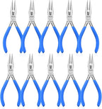 Needle Nose Pliers Set, mshandto 5" Long Nose Pliers for Wire Bending, 10 Pack High Carbon Steel Needle Nose Pliers, Serrated Jaw Pliers for Jewelry Making, Electronics, Object Grasping, Craft Making