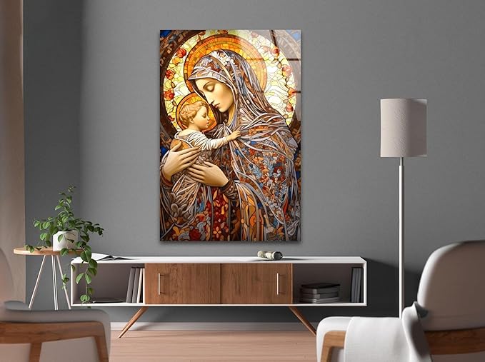 My Photostation.com 18Wx28H'' Jesus and Virgin Mary Glass Wall Art Tempered Glass Printing Wall Decor Large Wall Art Wall Hangings