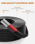 12 Gauge Wire, 12 AWG 2 Conductor Electrical Wire, Flexible/Oxygen-Free Tinned Copper/Stranded PVC 12/2 Cord for Automotive, Marine, LED Strips, Solar, RV, Lighting (50FT)