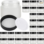 Glass Jars with Lids,Eco-Friendly Cosmetic Containers with Airtight Black Lids & Liners, Multi-Color Options for Cream, Lotion, Body Butter, DIY Skincare Travel Jars (Clear Frosted, 2oz)
