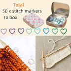 Hilsayum 50Pcs Heart Shape Stitch Markers for Crocheting,Crochet Stitch Markers with Floral Design Small Tin Box