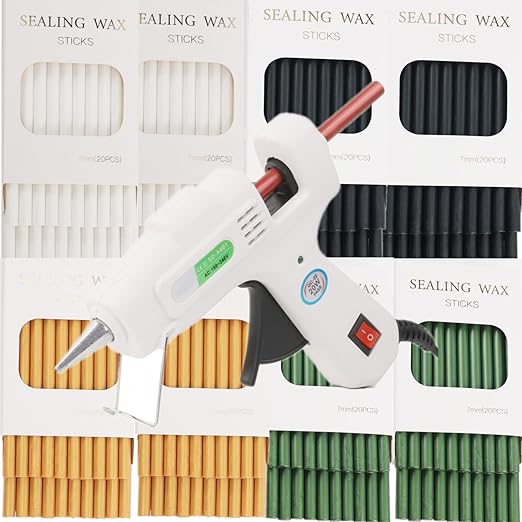 Wax Seal Sticks, ONWINPOR 40Pcs Pine Greenn Wax Sealing Sticks with 0.28'' Glue Gun, Glue Gun Wax Seal Sticks Set Great for Wax Seal Stamp, Wedding Invitations, Envelopes (40, Pine Green)
