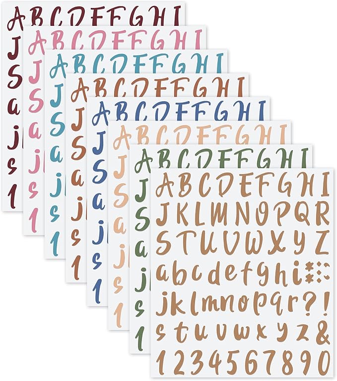 Outus 576 Pieces 8 Sheets Letters Stickers Self Adhesive Vinyl Letter Alphabet Number Stickers Mailbox Numbers Sticker, Decals for Classroom Decor, Sign, Door(Delicate Colors,1 Inch)