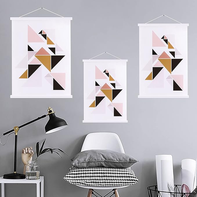Ywlake Magnetic Poster Hanger, 20x28 20 x 30 20x24 Poster Frame Wood Wooden Magnet Print Posters Dowel Scroll Hanger Hangers Hanging Kit for Walls Map Canvas Artwork (White, 20")
