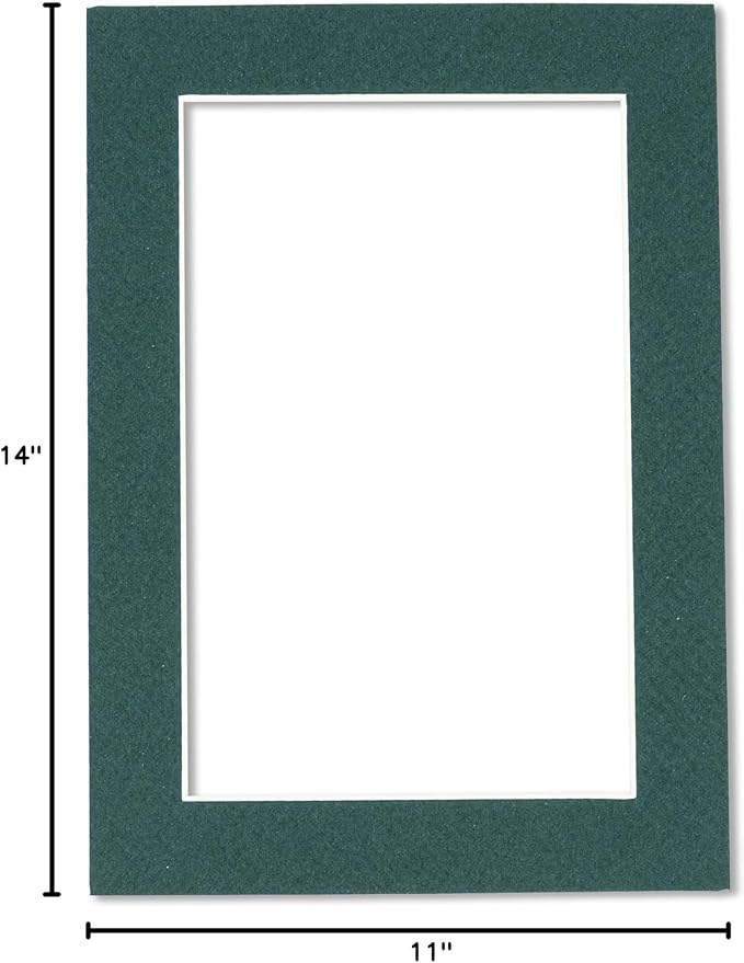 Pack of 25 Acid Free 11x14 Mats Bevel Cut for 8.5x11 Photos - Forest Green Precut Matboards For Pictures, Photos, Framing - 4-ply Thickness