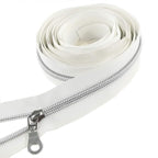 Leekayer #5 Silver Metallic Nylon Coil Zippers by The Yard Bulk 10 Yards White Tape with 25pcs Silver Sliders for DIY Sewing Tailor Craft Bag(White)