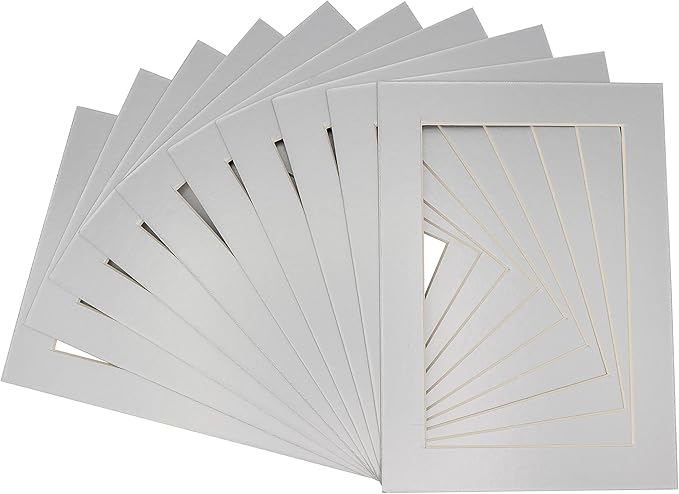Pack of 25 Acid Free 8.5x11 Mats Bevel Cut for 7x9 Photos - Metallic Silver Precut Matboards With Backing Boards and Clear Photo Mat Bags For Pictures, Photos, Framing - 4-ply Thickness