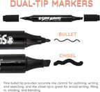 Super Markers Black Dual Tip Fabric & T-Shirt Markers, Set of 6 - Double-Ended with Chisel Point and Fine Point Tips - Permanent Vibrant Ink - Outline Clothing Designs Decorate Clothes