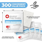 Alcohol Wipes individually Wrapped - 300 Pack Isopropyl Alcohol Wipes, Alcohol Prep Pads, Great for Home, Medical and First Aid Kits, Individually Wrapped Swabs