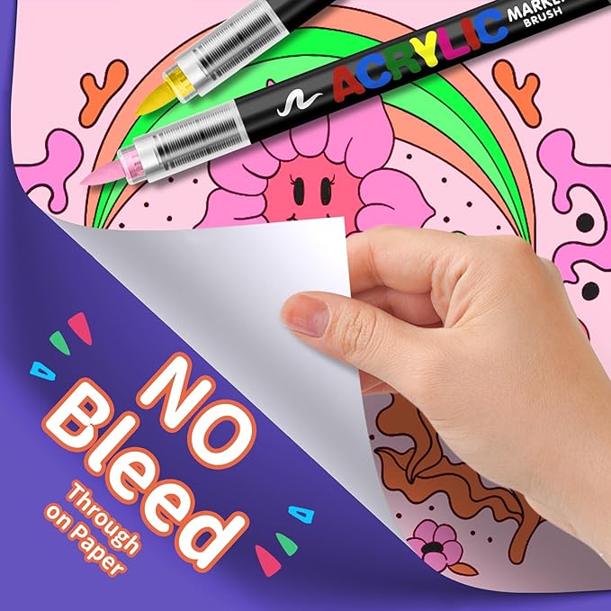 GOTIDEAL Acrylic Paint Markers Brush Tip,Waterproof Paint Pens acrylic Markers,No Bleed Acrylic Brush markers for Fabric,Wood,Rocks,Canvas Painting,Glass,Ceramic,Art Craft Supplies(24 Colors)
