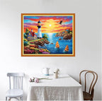 Foxhool Beginners Cross Stitch Kits Stamped Full Range of Embroidery Kits for Adults DIY Cross Stitches kit Embroidery Patterns for Needlepoint kit-Seaside Lighthouse 16x20 inch