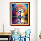Magxvouy Cross Stitch Kits Stamped Full Range of Embroidery Kits,Cross Stitch Patterns Needlework Kits for Beginners 11CT Printed Kits&Reflection Tree 16x20 inch