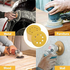 100PCS 5 Inch 8 Hole Sanding Discs 600 Grit,Gold Round Hook and Loop Sandpaper for Random Orbital Sander