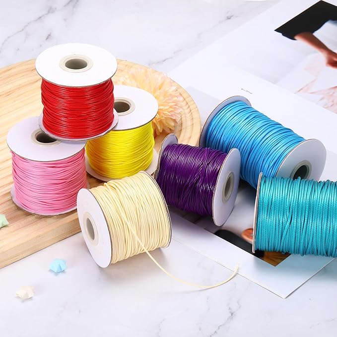MECCANIXITY Waxed Cord 1.5mm Waxed Thread 87 Yard Wax String Leather Cord for Bracelet Making, Necklaces, Beading, Jewelry Making and DIY Crafts(Lake Blue)