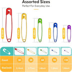 Safety Pins Assorted, 340 Pack 5 Different Sizes Small and Large Safety Pin for Clothes Costume Sewing, Nickel Plated Steel, Arts and Crafts Supplies, 5 Colors