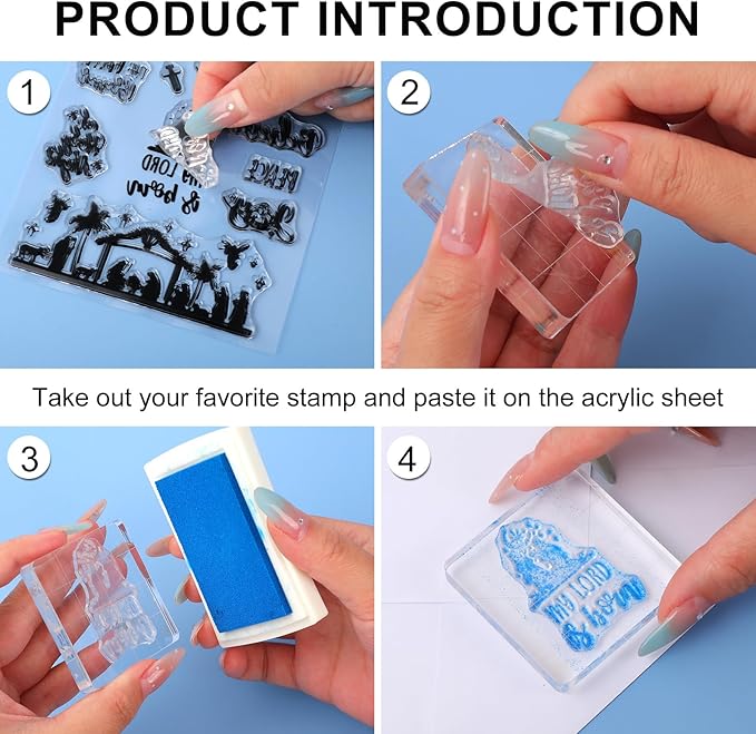 Whaline 4 Sheets Christmas Clear Stamps Greeting Words Nativity Scene Silicone Transparent Stamps Holy Night Stamp for Xmas DIY Craft Card Making Scrapbooking Embossing Album Decor