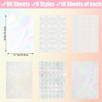 STARVAST 90 Sheets Holographic Sticker Paper, Transparent Holographic Vinyl Laminate Sheets, Self Adhesive A4 Size Printable Holographic Paper with Gem Rainbow Spot Star Patterns