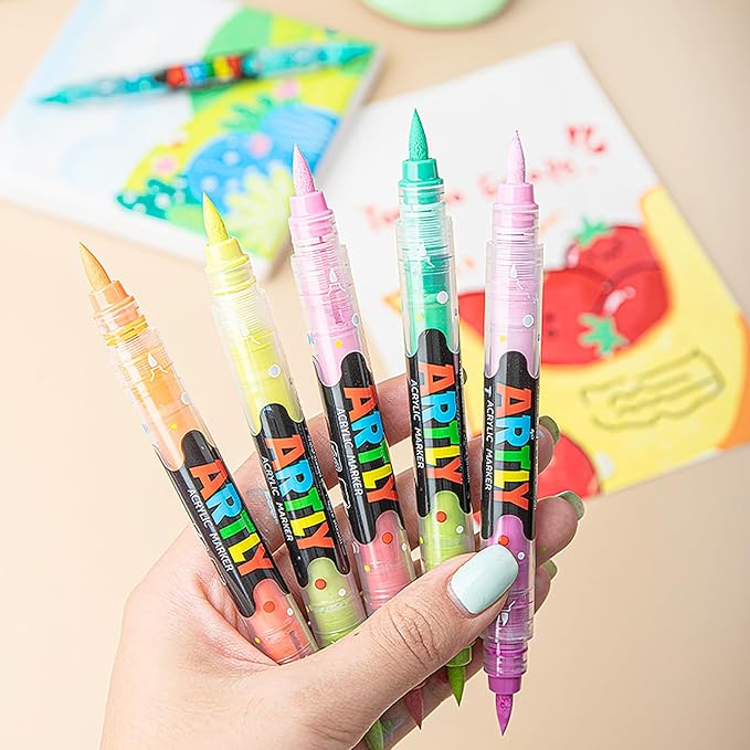 96 Colors Paint Markers, Dual-Color Acrylic Pens with Brush Tips, Double Tipped for Rocks & Art Supplies (48pcs/96colors)