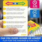 QUOKKA Trivia Board Games for Kids and Adults - Version V2.0 - Family Night Board Game 4xSet Higher or Lower Trivia Cards | Guess Fun Questions | 2 + Players - Challenge Your General Knowledge