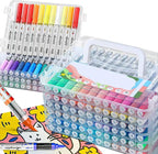 Woomer Acrylic Paint Markers Brush Tip 72 Colors, Water-Based No-Bleed Markers with Automatic Ink Control System, Waterproof Acrylic Paint Pens for Rock, Egg, Wood, Fabric, Glass, DIY Crafts
