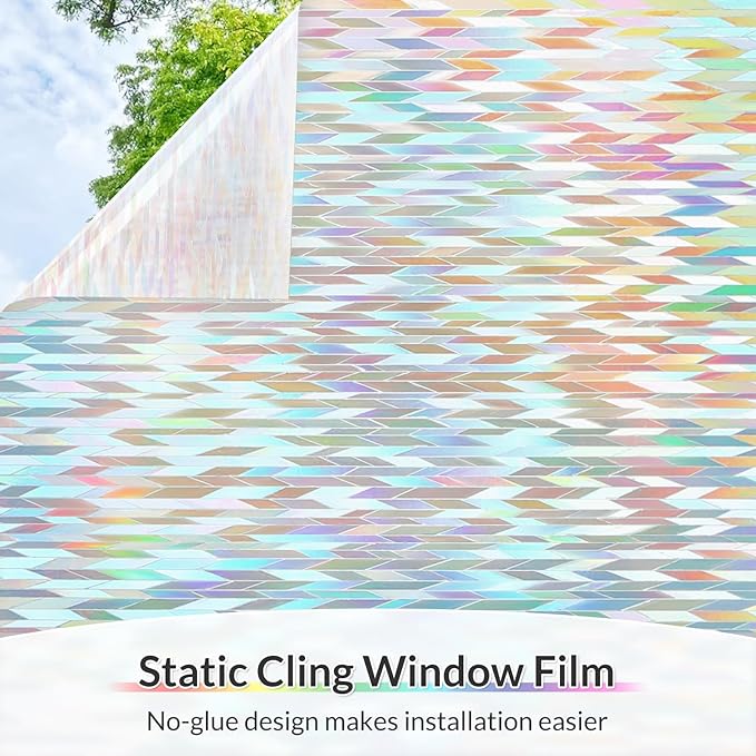 rabbitgoo Window Privacy Film with Installation Tools, Stained Glass Window Film Rainbow Prism Decorative Glass Clings for Home Decor, Static Cling Covering Sun Blocking, 23.6" x 157.4"