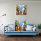 Stamped Cross Stitch Kits for Adults Beginners Pillow Needlepoint Kit with Embroidery Pattern Needlework Kit Prestamped Stitches Kit 11CT Cross Stitching-Eiffel Tower Street 18x18 inch