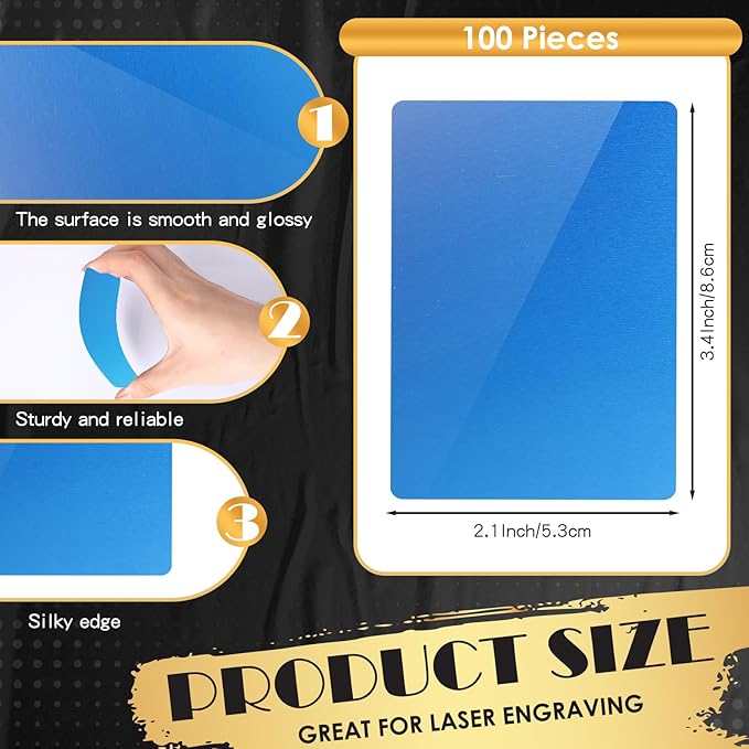 weparmeety 100 Pcs Metal Engraving Blanks Colorful Aluminum Sheet Laser Engraving Business Card Multipurpose DIY Gift Cards 86 x 54 x 0.21 mm (Blue)