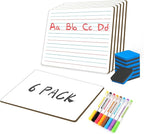 White Board Dry Erase Boards Classroom Pack Mini White Boards 9" x12” Double Sided Personal Whiteboards for Students Teachers School Supplies Lapboards (6Pack line whiteboard & Erasers & Pens)