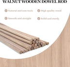 24pcs Wooden Dowel Rods, 3/8 X 12 Inch Long Walnut Dowel Rod Wooden Sticks for Crafts, Round Wood Filler Sticks, Unfinished Wood Dowels for Woodworking Building Material Window Cake Support
