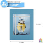 Mat Board Center, Pack of 25, 11x14 for 8x10 Mixed Color Mats - Acid Free, 4-ply Thickness, White Core - for Pictures, Photos, Framing