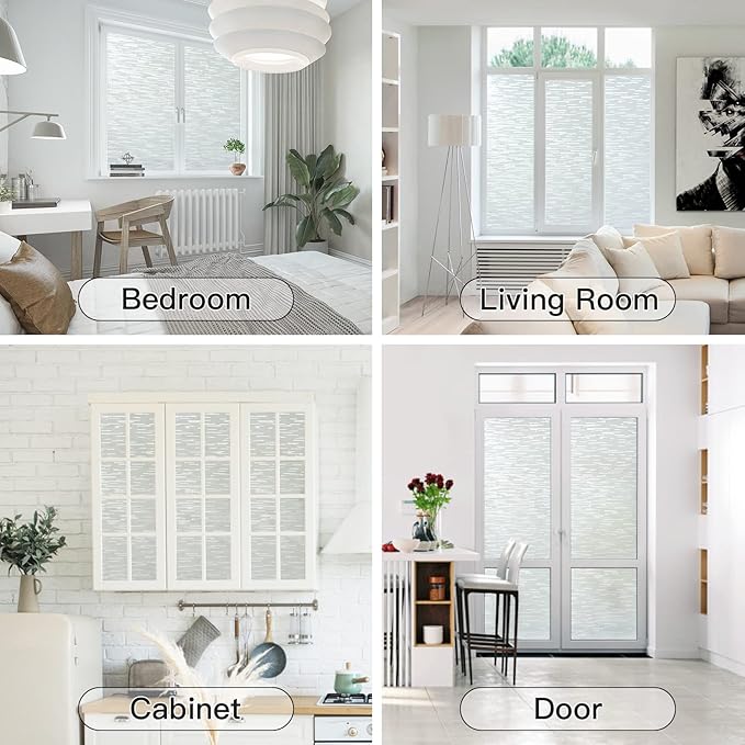Haton Window Privacy Film, Frosted Glass Static Cling Sun Heat Blocking Window Clings, Frosting Opaque Coverings, Vinyl Removable Stickers Tint for Home Door Office, Non Adhesive 17.5" x 118.1"