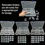 Qualsen Plastic Organizer Storage Box with Adjustable Dividers, Fishing Tackle Box and Bead Organizer Box for Jewelry, Beads, Earrings, Tools, Fishing Hooks, and Small Accessories（34 Grid x 3）