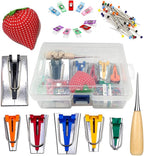 LNKA Fabric Bias Tape Maker Set of 19pcs Tools with Instruction,Bias Maker 1/4" 3/8" 1/2" 3/4" 1" 2" Quilting Pins Sewing Pincushion Clips Awl