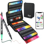 120 Colors Numbered Dual Tip Brush Pens with Free App, Fine and Brush Tips Pens for Adults and Kids, Coloring Markers for Coloring Book Bullet Journaling Note Taking Planner Hand Lettering