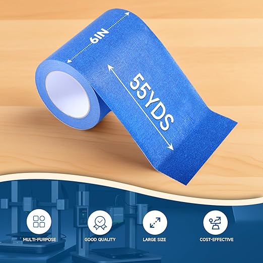 Wide Blue Painters Tape, 6 Inch x 55 Yards, Wide Masking Tape for 3D Printing, Laser Cutting, Painting, Crafting, Labeling, Packing, Office, School, Home Use, Removes Cleanly for 21 Days