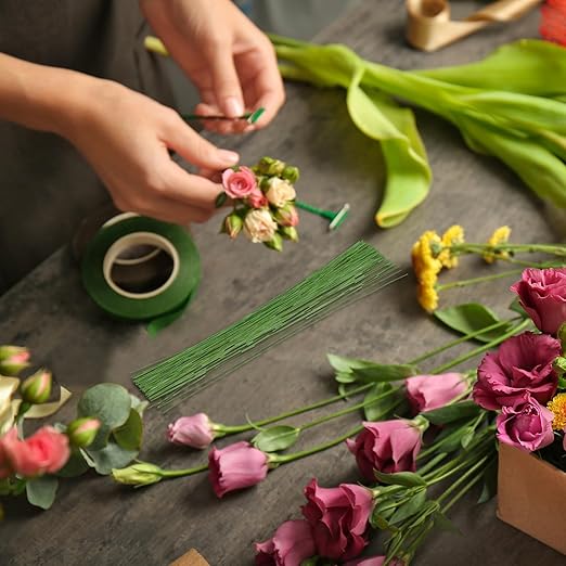 PATIKIL 30 Gauge 16" Floral Stem Wire, 100 Pcs Paper Wrapped Iron Artificial Flower Stem Accessories for DIY Bouquet Stem and Craft Decoration, Light Green