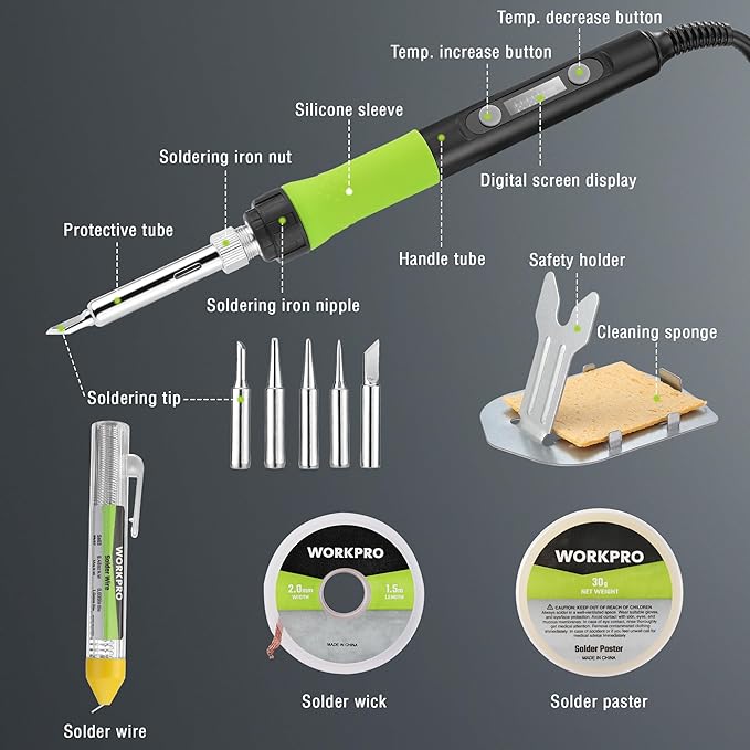 WORKPRO Soldering Iron Kit, 90W Soldering Gun with Digital Display and Iron Tips, 11-in-1 Adjustable Temperature Welding Kit for Electronic Repair, DIY Enthusiasts and Jewelry Makers (110V US Plug)