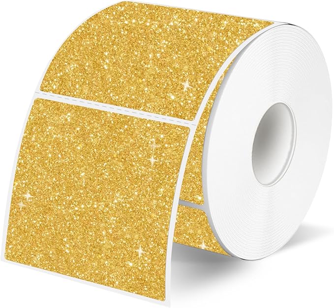 2" x 2" Square Thermal Labels Stickers, Holographic Direct Thermal Stickers Labels, Self-Adhesive Label for Small Business, DIY Logo Design- Glitter Gold